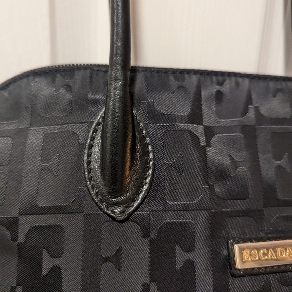 Vintage Escada Signature Fabric & Leather Handbag In Black - Picture 11 of 12